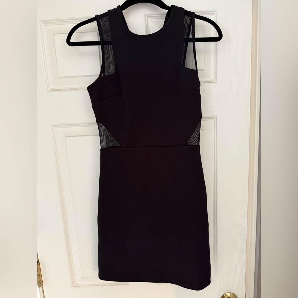 Express Womens Black Bodycon
Sleeveless Dress Mesh Cutouts LBD
